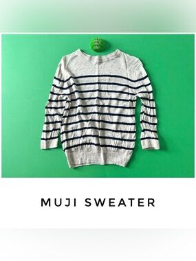 Muji sweater size Extra Small linen cream blue stripe